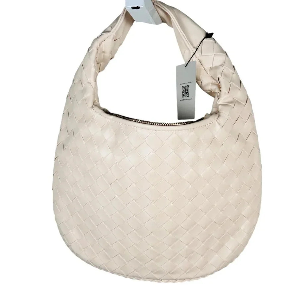 EDYISA Serena Shoulder Bag Off White Woven Vegan Leather Handbag Clutch Bag
